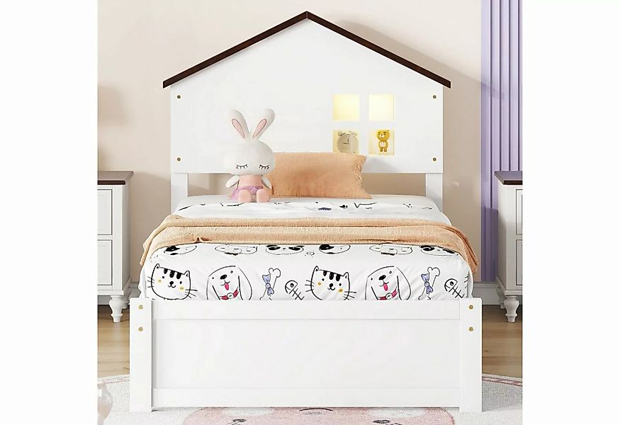 XDeer Kinderbett 90*200cm hausförmiges Kinderbett, flaches Bett, weiß, klei günstig online kaufen