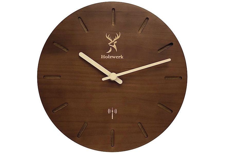 Holzwerk Funkwanduhr moderne Loft Funk Holz Wand Uhr (Nahezu lautloses Uhrw günstig online kaufen