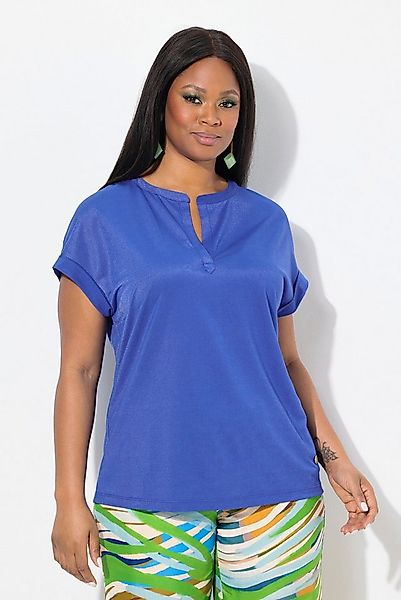 Ulla Popken T-Shirt T-Shirt Glanzeffekt Tunika-Ausschnitt Halbarm günstig online kaufen