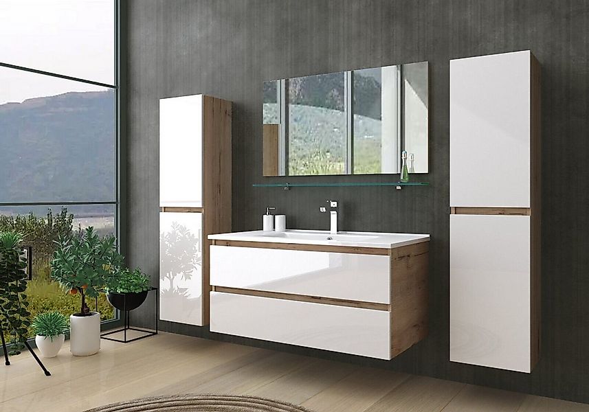 Homeline Badmöbel-Set Bad Möbel Set, Hochglanz, Eiche schwarz und weiß Soft günstig online kaufen