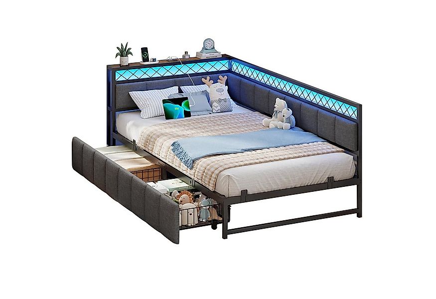 MSMASK Polsterbett mit LED-Beleuchtung und USB-Steckdosen, 90x200cm (1-tlg. günstig online kaufen