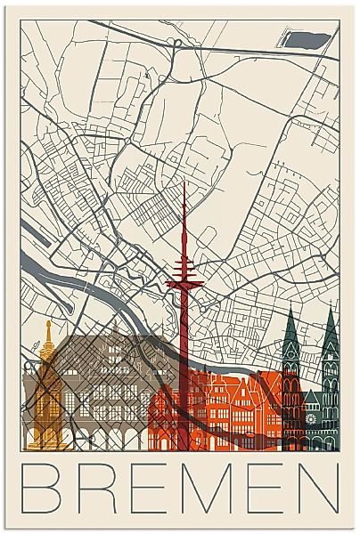 Artland Wandbild "Retro Karte Bremen", Deutschland, (1 St.), als Alubild, O günstig online kaufen