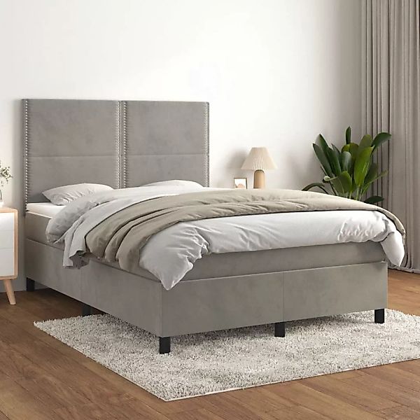 Vidaxl Boxspringbett Mit Matratze Hellgrau 140x190 Cm Samt günstig online kaufen