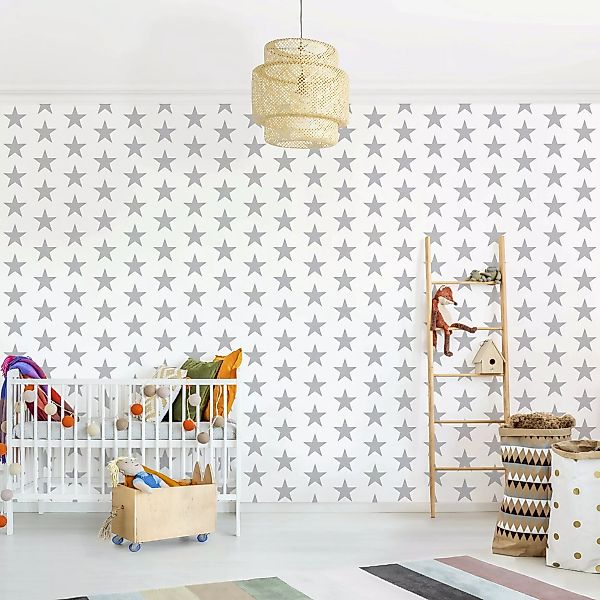 Bilderwelten Kindertapete Große graue Sterne auf Weiß weiß Gr. 192 x 192 günstig online kaufen