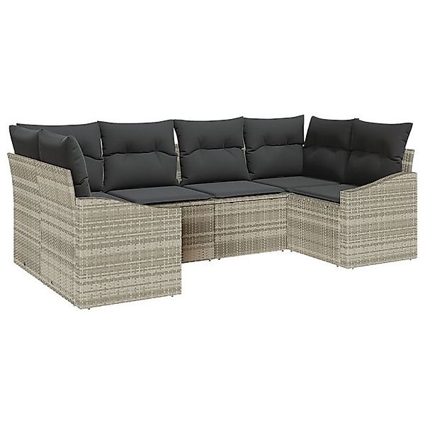 vidaXL Loungesofa 6-tlg. Garten-Sofagarnitur mit Kissen Hellgrau Poly Ratta günstig online kaufen
