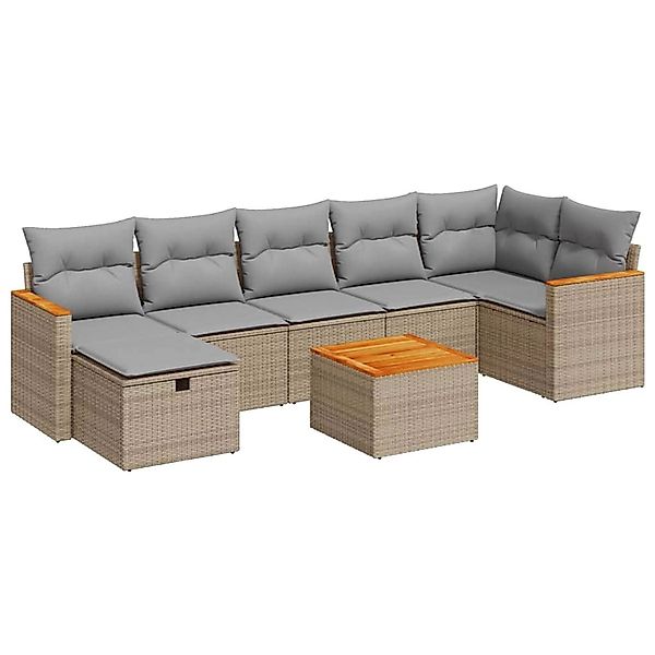 vidaXL 8-Tlg Garten-Sofagarnitur mit Kissen Beige Poly Rattan 3325937 günstig online kaufen