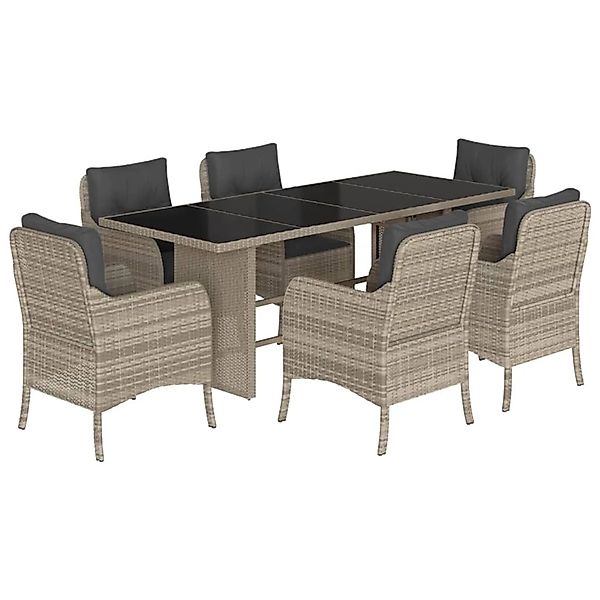 vidaXL 7-Tlg Garten-Essgruppe mit Kissen Hellgrau Poly Rattan 3211890 günstig online kaufen