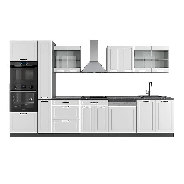 Vicco R-Line Küchenzeile Weiß Landhaus/Anthrazit 350 cm mit Hochschrankohne günstig online kaufen