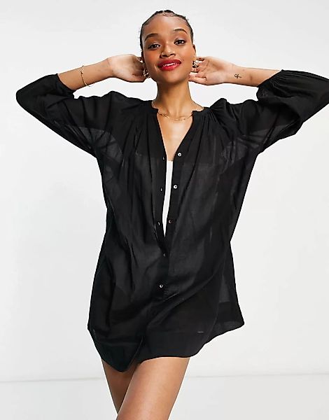 Whistles – Strandkleid mit durchgehender Knopfleiste in Schwarz günstig online kaufen