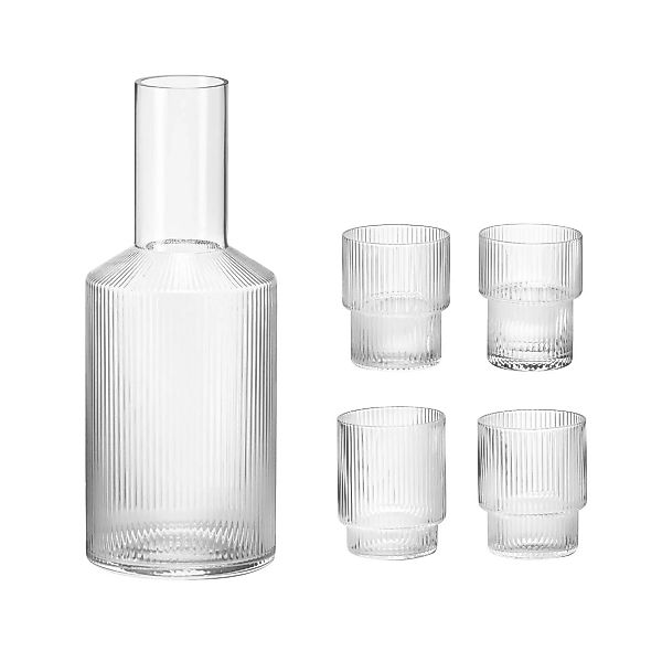 ferm LIVING - Ripple Wasser-Glas 4er Set mit Karaffe - transparent/mundgebl günstig online kaufen