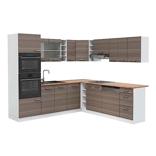 Vicco R-Line Eckküche Edelgrau/Weiß 237 x 247 cm AP Eiche ohne E-Geräte günstig online kaufen