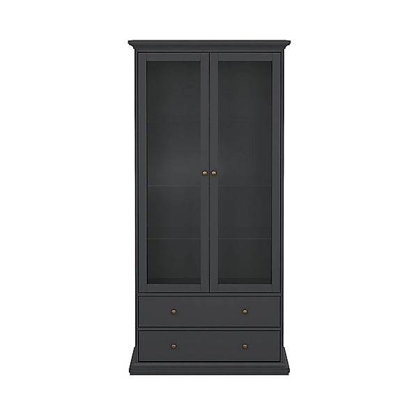 ebuy24 Venedig Vitrinenschrank 2 Glastüren und 2 Schubladen Matt Grau günstig online kaufen