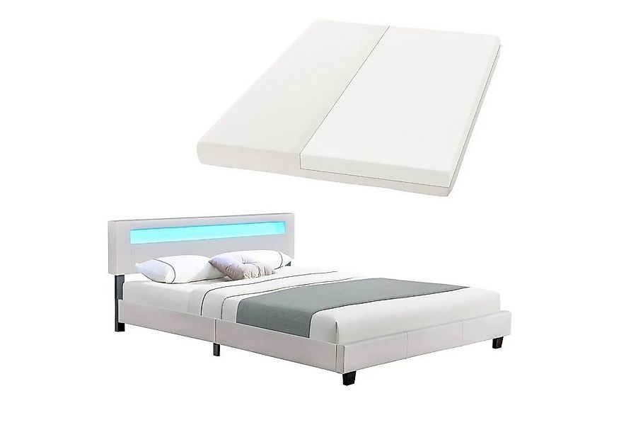 Juskys Polsterbett Paris, 160x200 cm, RGB-LED, Kunstleder, weiches Kopfteil günstig online kaufen