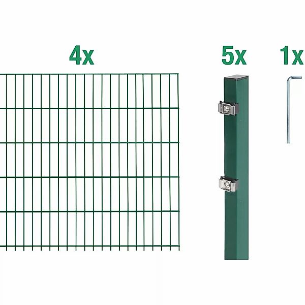 Metallzaun Grund-Set Doppelstabmatte verz. Grün beschichtet 4 x 2 m x 0,8 m günstig online kaufen