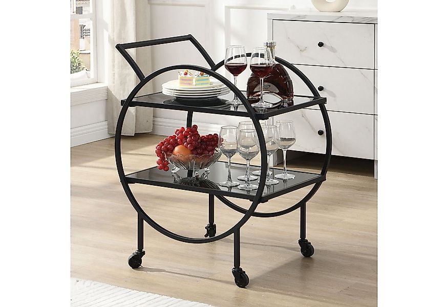 FINEBUY Servierwagen Barwagen Metall Schwarz Glas Rollwagen 2 Etagen Rollen günstig online kaufen
