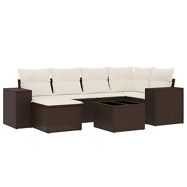 vidaXL 7-Tlg Garten-Sofagarnitur mit Kissen Braun Poly Rattan 3222872 günstig online kaufen