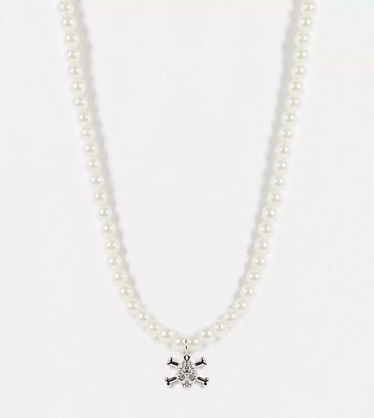ASOS DESIGN Curve – Halskette aus Kunstperlen mit Totenkopf-Kreuzknochen-An günstig online kaufen