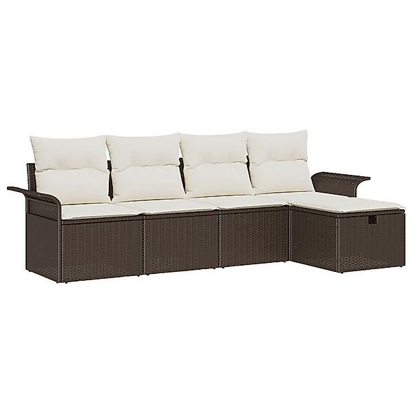 vidaXL Loungesofa 5 Teile Garten Sofa Set mit Kissen Braun Poly Rattan, 5 T günstig online kaufen