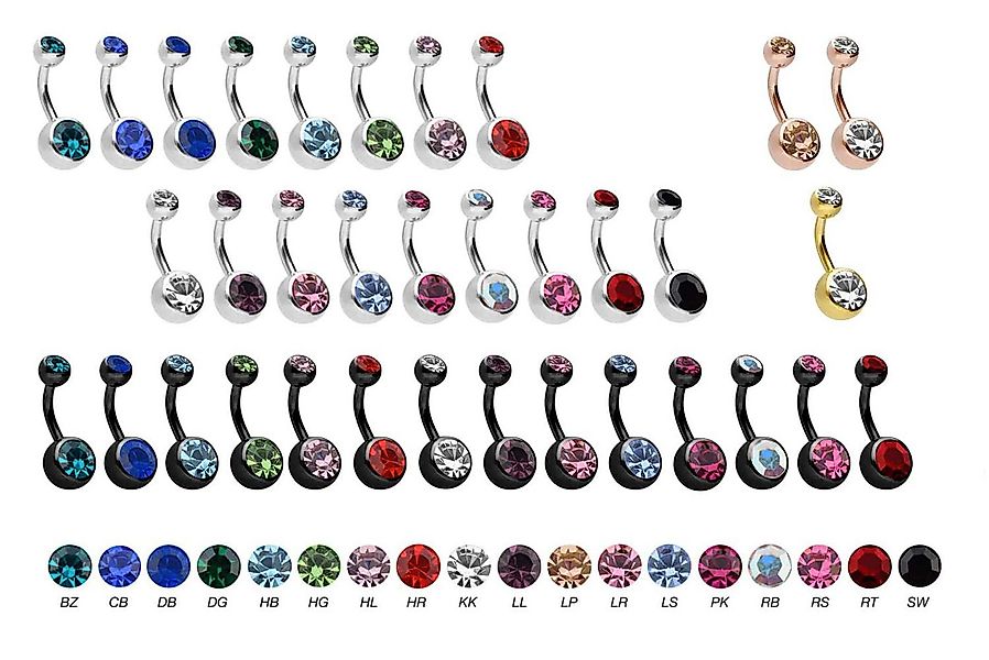 PIERCINGLINE Bauchnabelpiercing Chirurgenstahl Bananabell ZWEI KRISTALLE (B günstig online kaufen