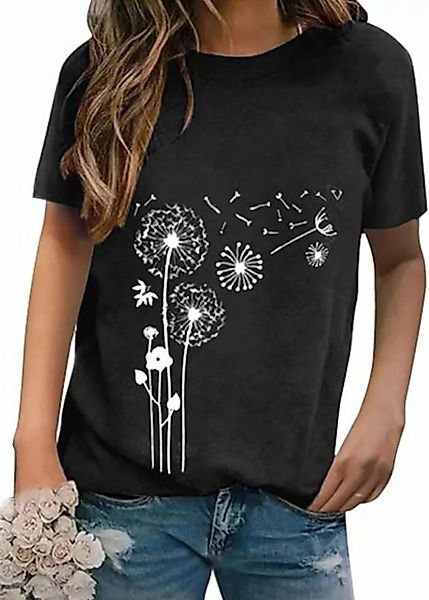 KIKI T-Shirt T-Shirt Damen Sommer Löwenzahn Aufdruck Lässig Rundhalsausschn günstig online kaufen