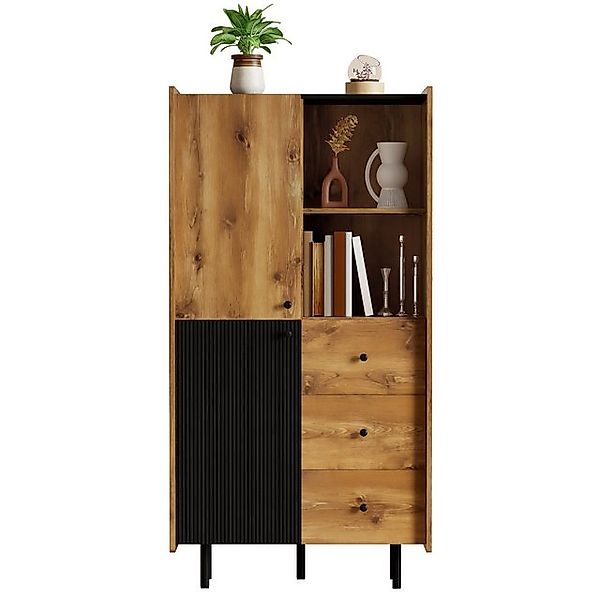 SeedWave Vitrine Moderner Vitrinenschrank mit 2 Türen, 3 Schubladen, 2 Offe günstig online kaufen