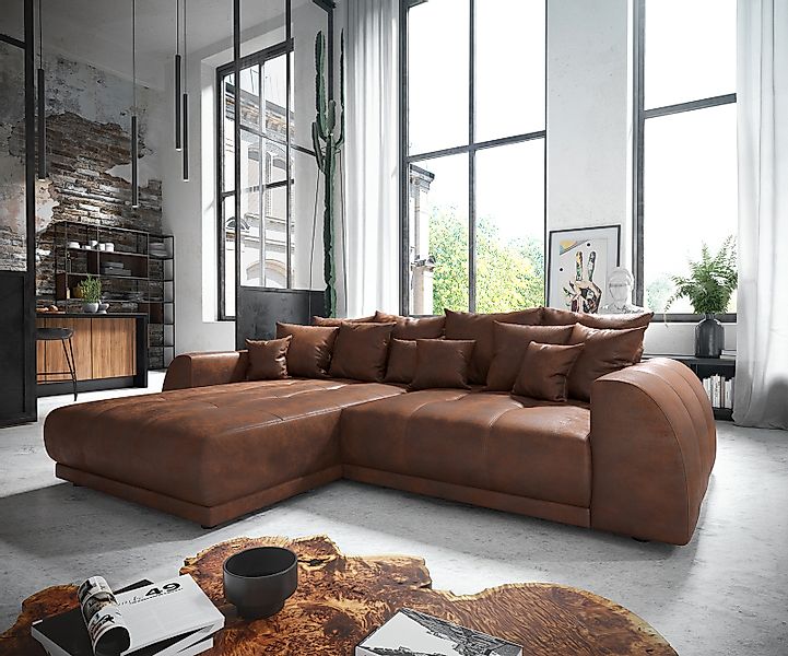 DELIFE Ecksofa Violetta, Lederimitat Braun 300 günstig online kaufen
