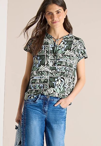 Cecil Kurzarmbluse mit geschlitztem Rundhalsausschnitt günstig online kaufen