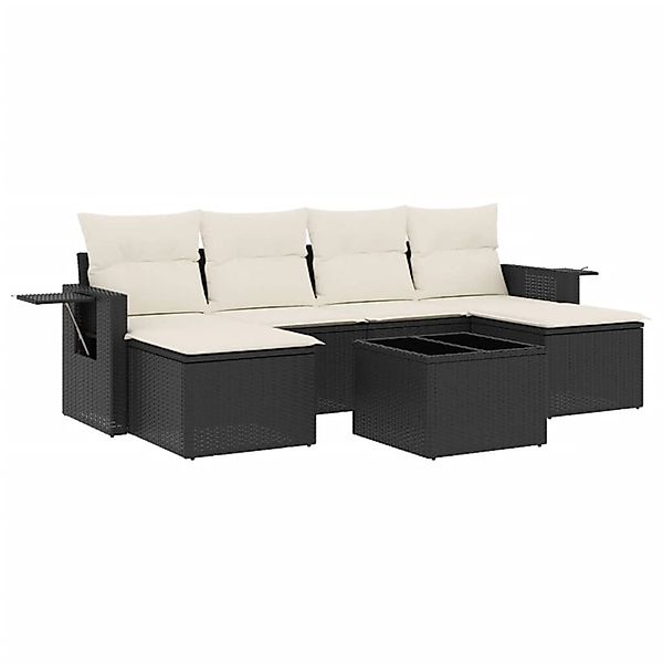 vidaXL 7-Tlg Garten-Sofagarnitur mit Kissen Schwarz Poly Rattan 3252863 günstig online kaufen