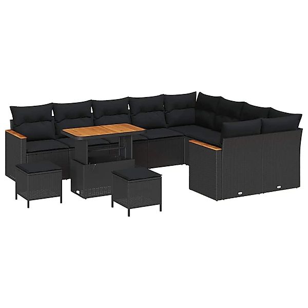 vidaXL Garten-Sofa-Set mit Kissen 12-Tlg Schwarz Poly Rattan 3363084 günstig online kaufen