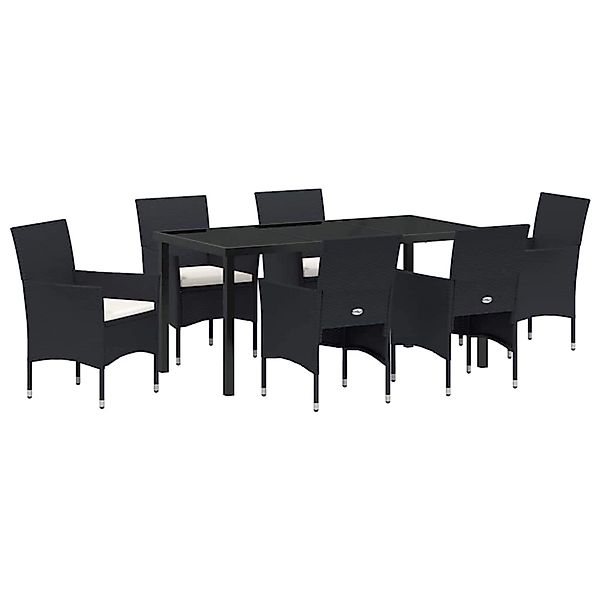 vidaXL 7-Teilige Garten Essgruppe mit Kissen Schwarz Poly Rattan 3379727 günstig online kaufen