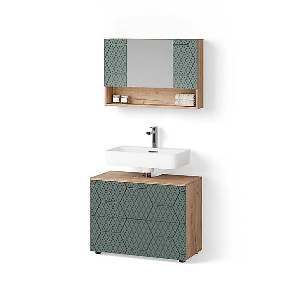 Livinity® Badmöbel-Set Ronco, Grün/Goldkraft Eiche/Goldkraft Eiche, günstig online kaufen