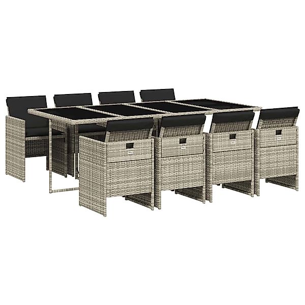 vidaXL 9-Tlg Garten-Essgruppe mit Kissen Hellgrau Poly Rattan 3210563 günstig online kaufen