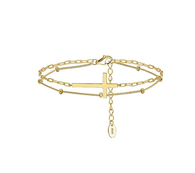 Suzan Gold Silberarmband Solvira – 925 Silber Armband mit Kreuz & Doppelket günstig online kaufen