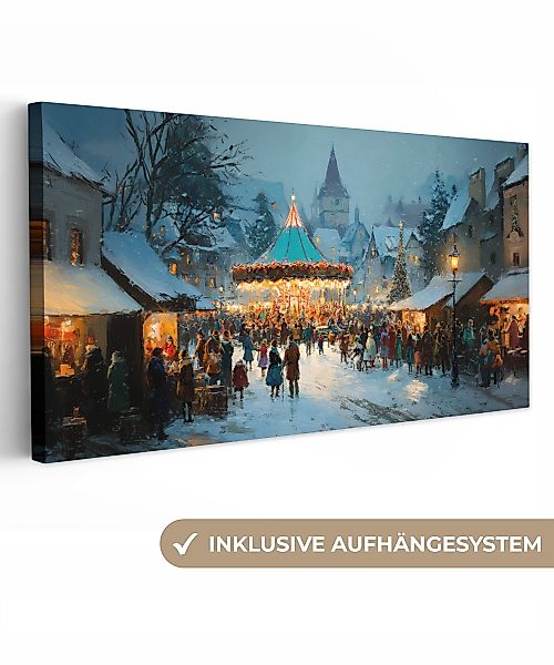 OneMillionCanvasses® Leinwandbild Panorama Wintermarkt - Dorf günstig online kaufen