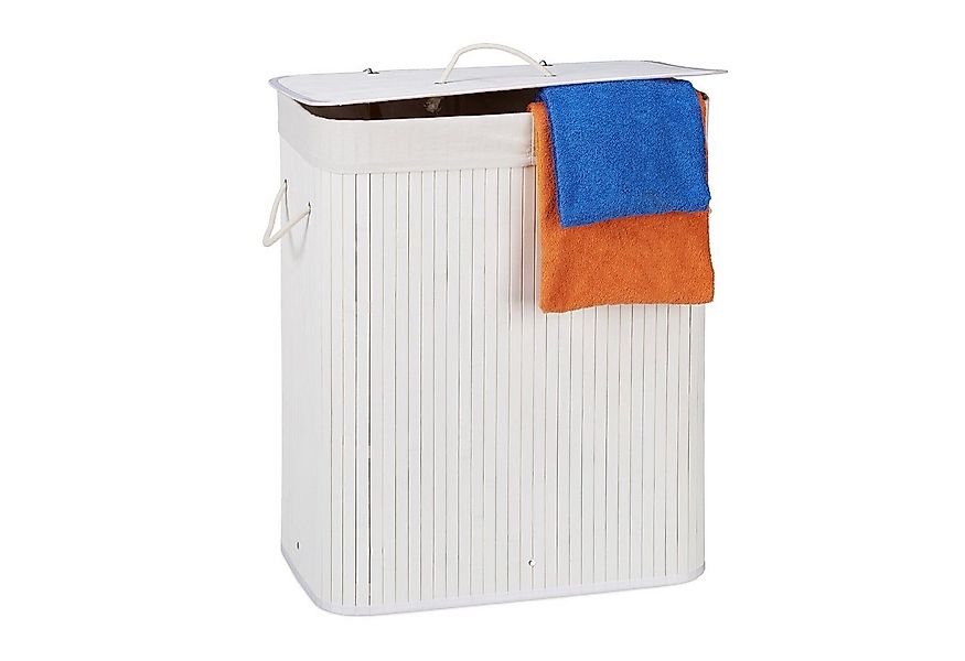 relaxdays Wäschesortierer Wäschekorb Bambus mit 2 Fächern, weiß günstig online kaufen