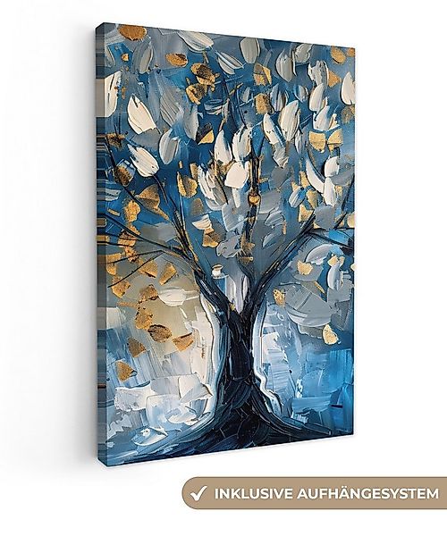 OneMillionCanvasses® Leinwandbild Baum - Blau - Gold - Abstrakt - Modern, F günstig online kaufen