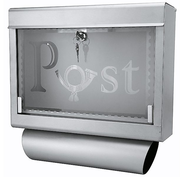 Grafner Briefkasten Briefkasten mit Zeitungsrolle aus Edelstahl und Glas Mo günstig online kaufen