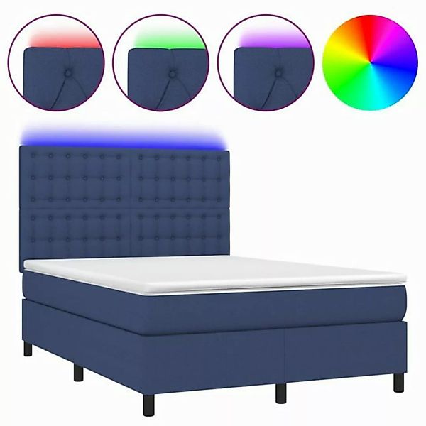 vidaXL Boxspringbett Boxspringbett mit Matratze LED Blau 140x190 cm Stoff B günstig online kaufen