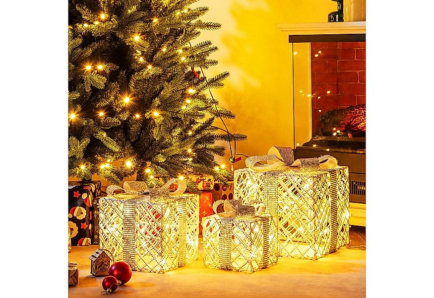 COSTWAY Weihnachtsfigur, 3 tlg. Geschenkboxen, LED Weihnachtsdeko, Weihnach günstig online kaufen