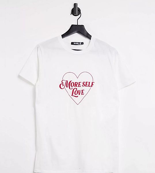 Missguided – Weißes T-Shirt mit ‚More Self Love‘-Schriftzug günstig online kaufen