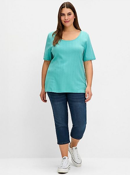 Sheego T-Shirt Rippshirt . mit Ajourmuster und Spitzendetails günstig online kaufen