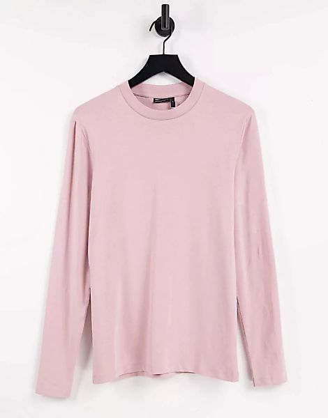 ASOS DESIGN – Langärmliges Muskel-Shirt in verwaschenem Pfirsich-Rosa günstig online kaufen