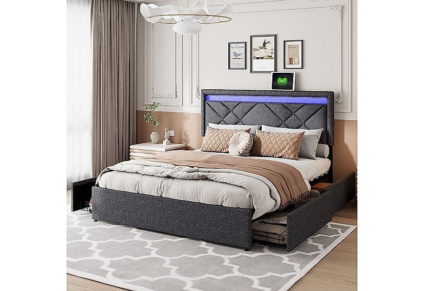 Furnishings Home Stauraumbett Polsterbett Doppelbett inkl. LED & Ladefunkti günstig online kaufen
