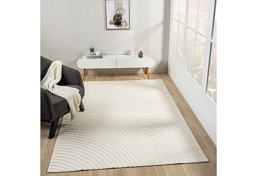 Vimoda Teppich Kurzflor Modern 3D Motiv, Uni Creme, Rechteckig, Höhe: 10 mm günstig online kaufen