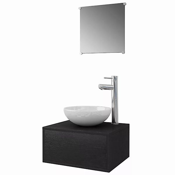 4-tlg. Badmöbel-set Mit Waschbecken Und Wasserhahn Schwarz günstig online kaufen
