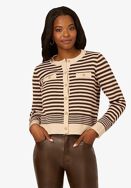 Adrianna Papell Strickjacke Crew Neck Button Front Striped Pointelle Long S günstig online kaufen