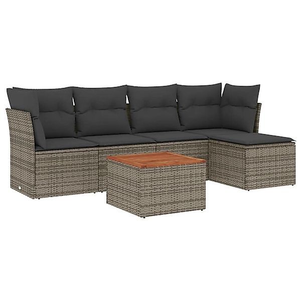 vidaXL 6-Tlg Garten-Sofagarnitur mit Kissen Grau Poly Rattan 3255948 günstig online kaufen