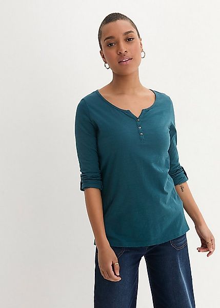 bonprix Langarmshirt (1-tlg) gerade Passform, verstellbare Ärmel, mit V-Aus günstig online kaufen