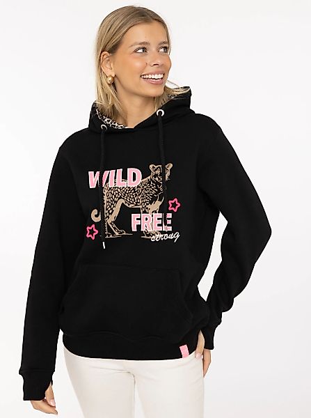 Zwillingsherz Hoodie ""Wild Free"", gestickter Leopard, Statement Schriftzu günstig online kaufen