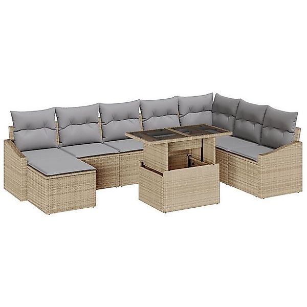 vidaXL Loungesofa 9-teiliges Garten Sofa Set mit Kissen Beige Poly Rattan, günstig online kaufen